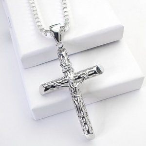 925 Sterling Silver Large Thick Crucifix Cross Pendant for Large Chains